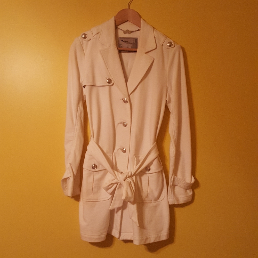 White Knit Fitted Blazer Jacket Suit Dress Silver